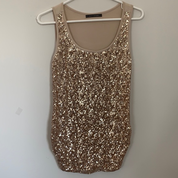 SUZY SHIER GOLD SEQUINNED SLEEVELESS TOP SIZE M - Picture 1 of 6